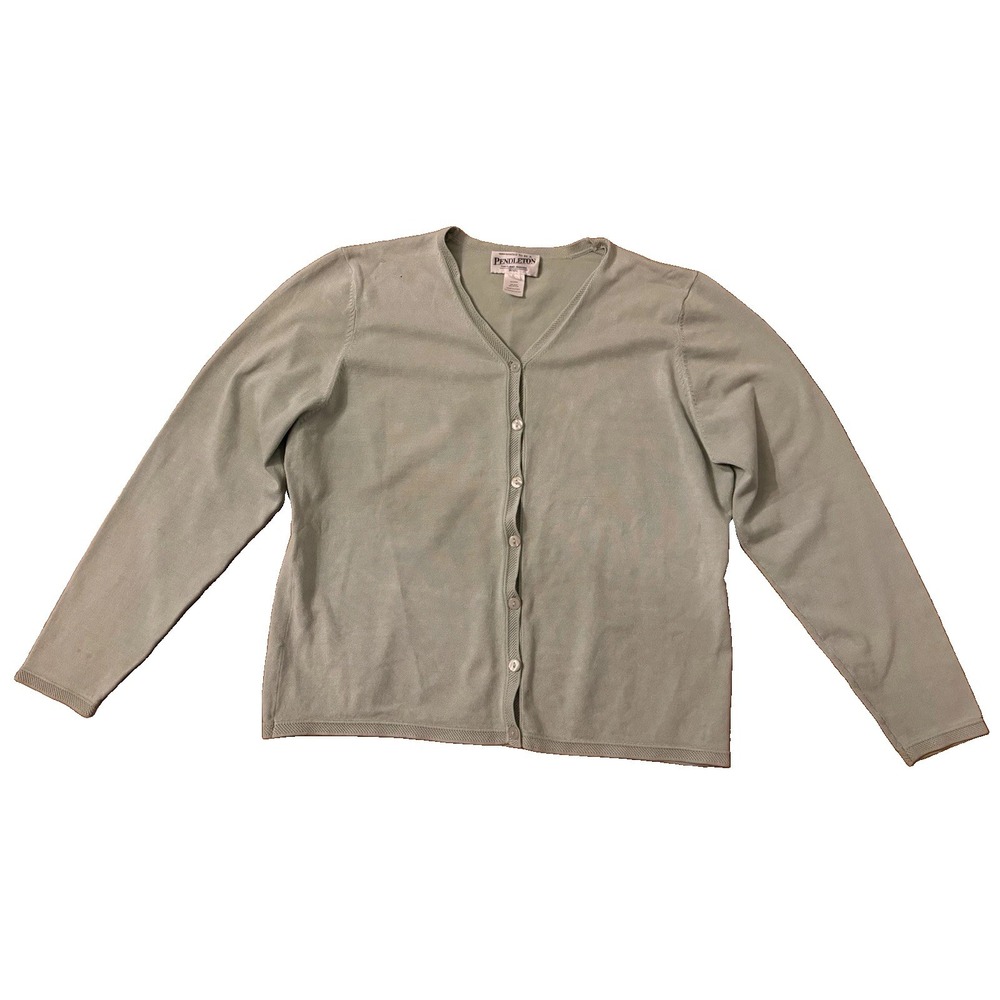Pendleton Petite L Silk Blend Cardigan Sweater Sage Green Button Front
